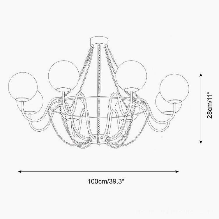 Arc Chandelier large-scale technical drawing specification with 100cm width for 8-head modern lighting design