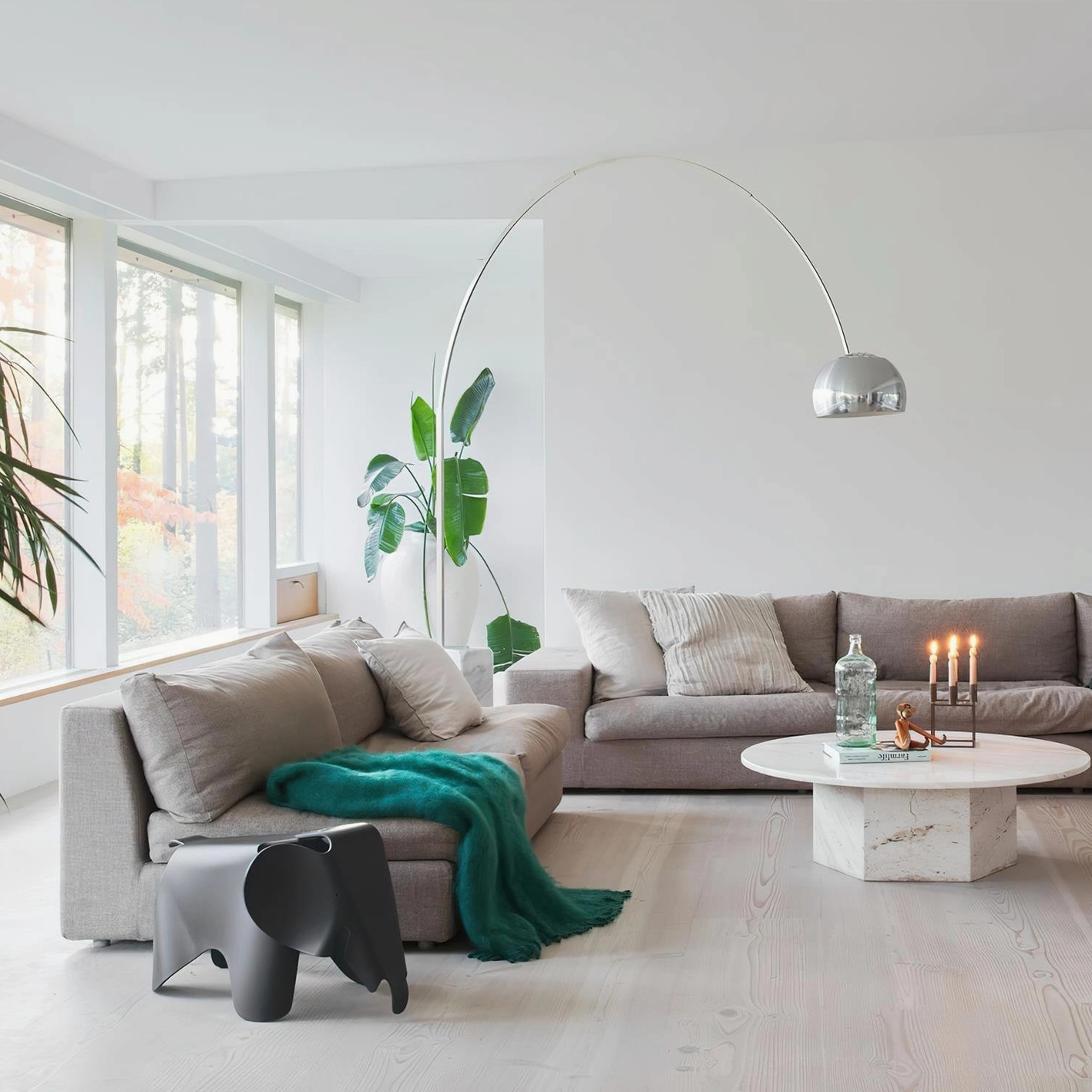 Modern arc floor lamp showing 98.4 inch cord length for flexible placement