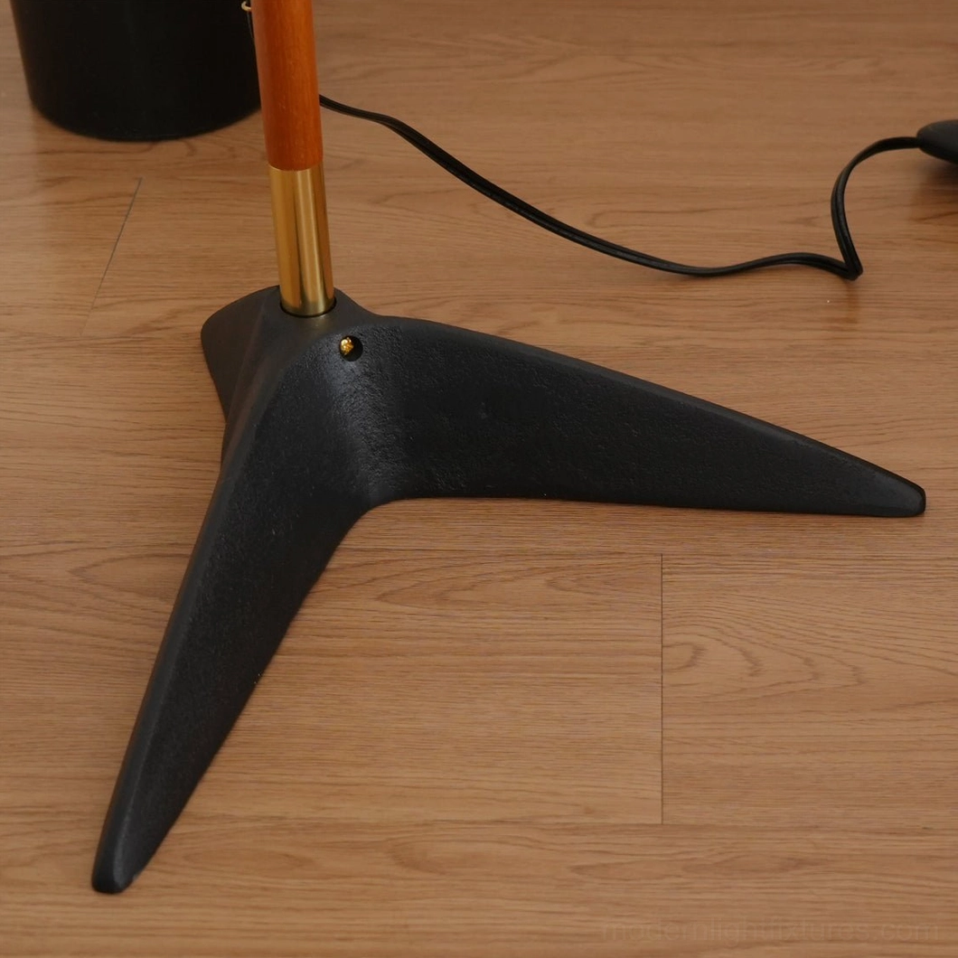 Arc floor lamp ambient lighting demonstration in evening home setting, warm glow effect