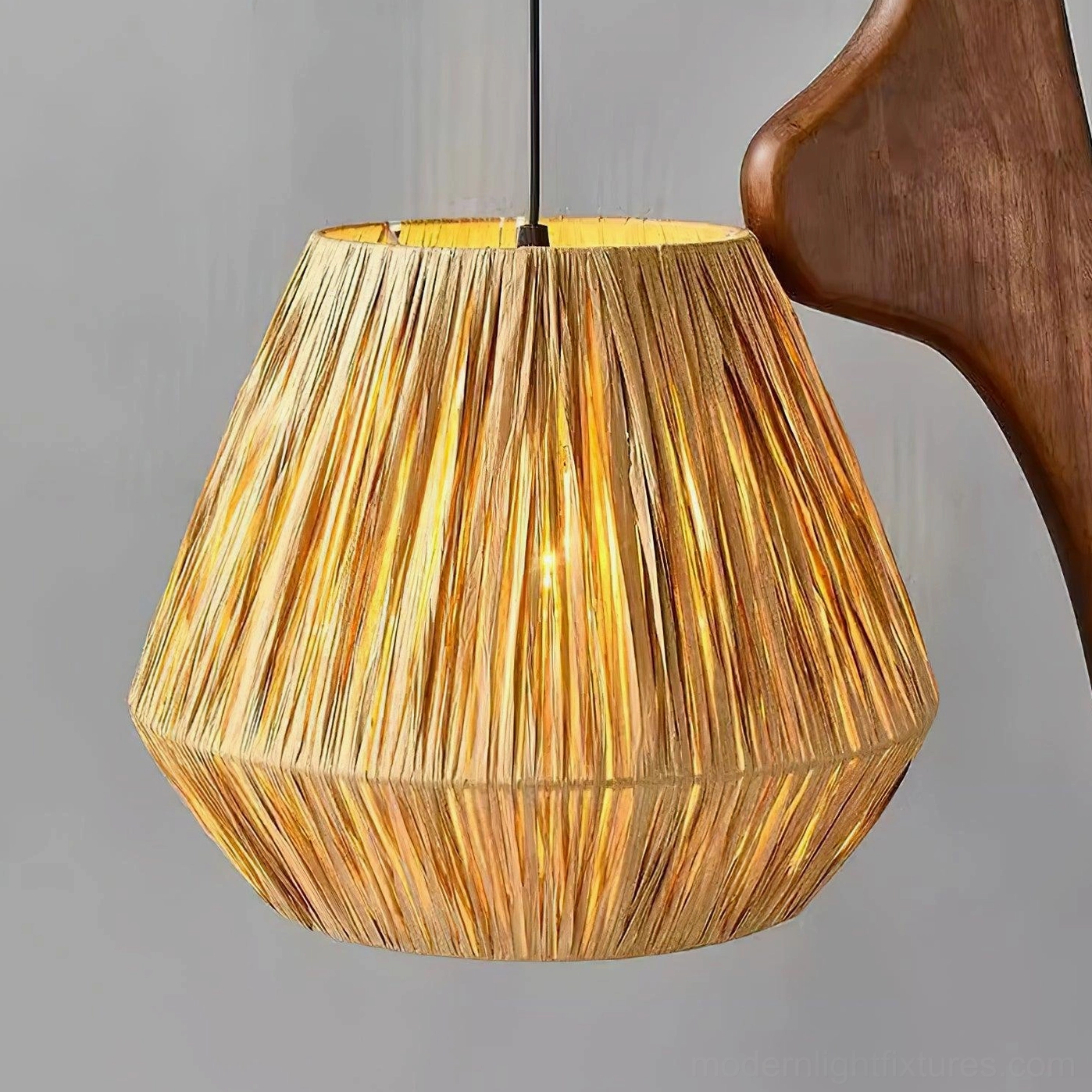 Arc floor lamp ambient home lighting, woven rattan shade warm glow interior decor