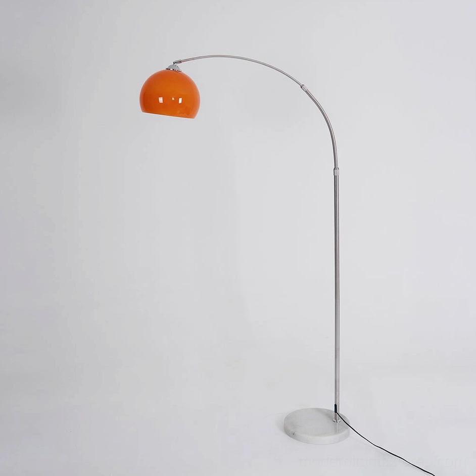 Arc floor lamp chrome and orange red full product view with all variants