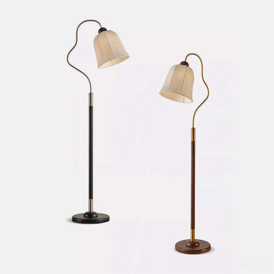 Arc floor lamp showcasing foot switch control detail and extended cord for convenient operation
