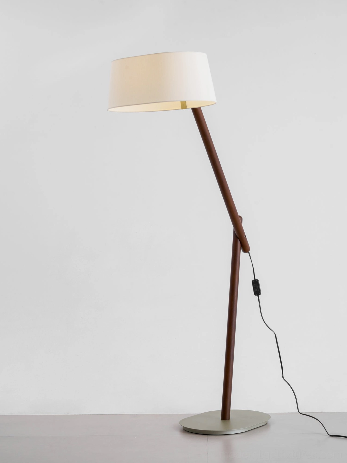 Modern arc floor lamp showing plug options and electrical compatibility for international use