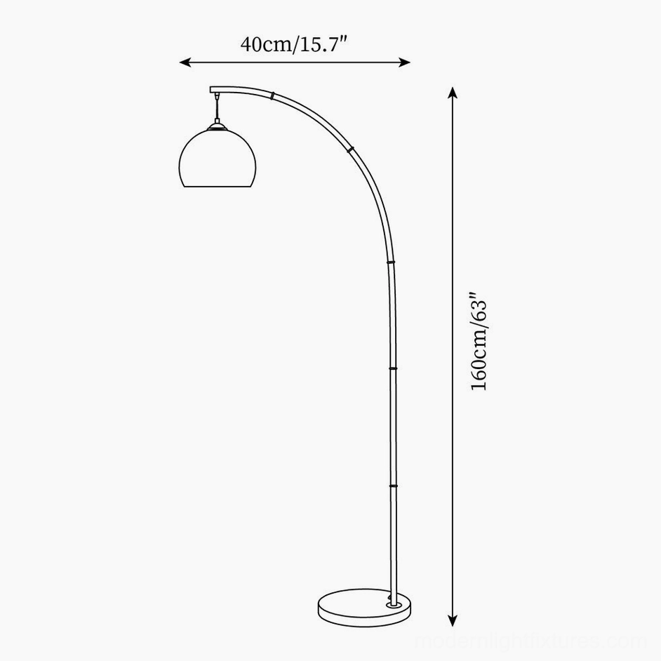 Technical dimension schematic of modern arc floor lamp showing height 160cm and shade diameter 40cm specifications