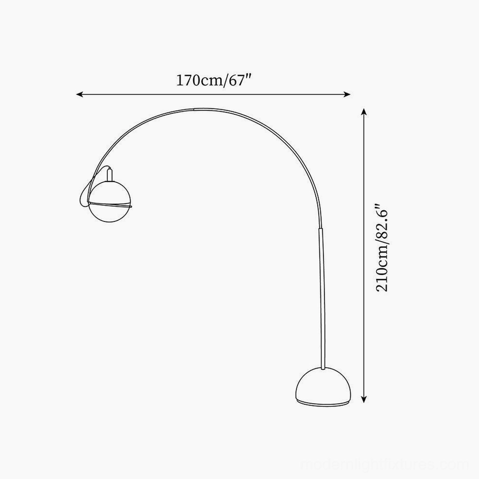 Technical schematic drawing of arc floor lamp showing dimensions 170cm width and 210cm height specifications