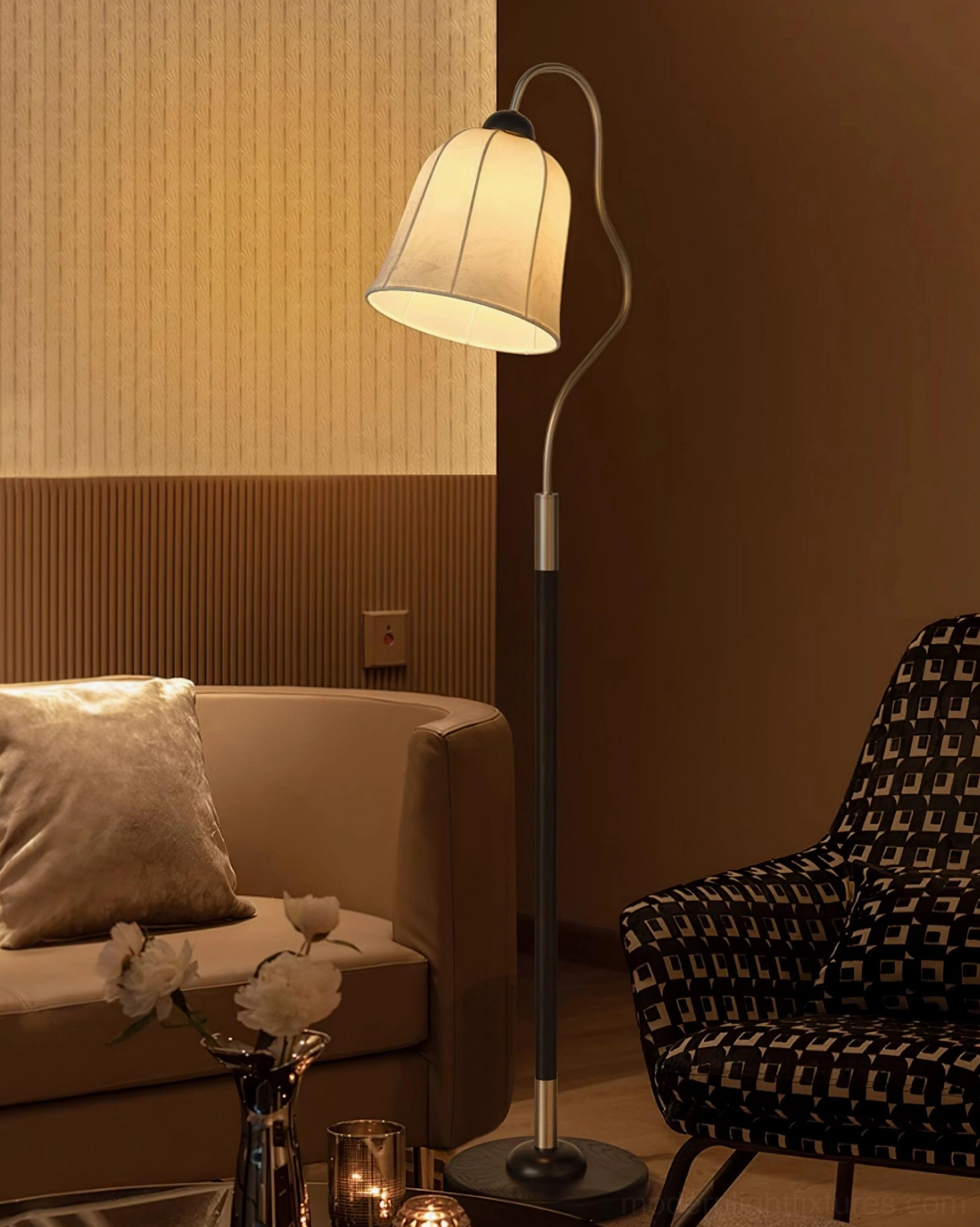 Arc floor lamp color option in warm walnut showing wood grain and natural finish aesthetic