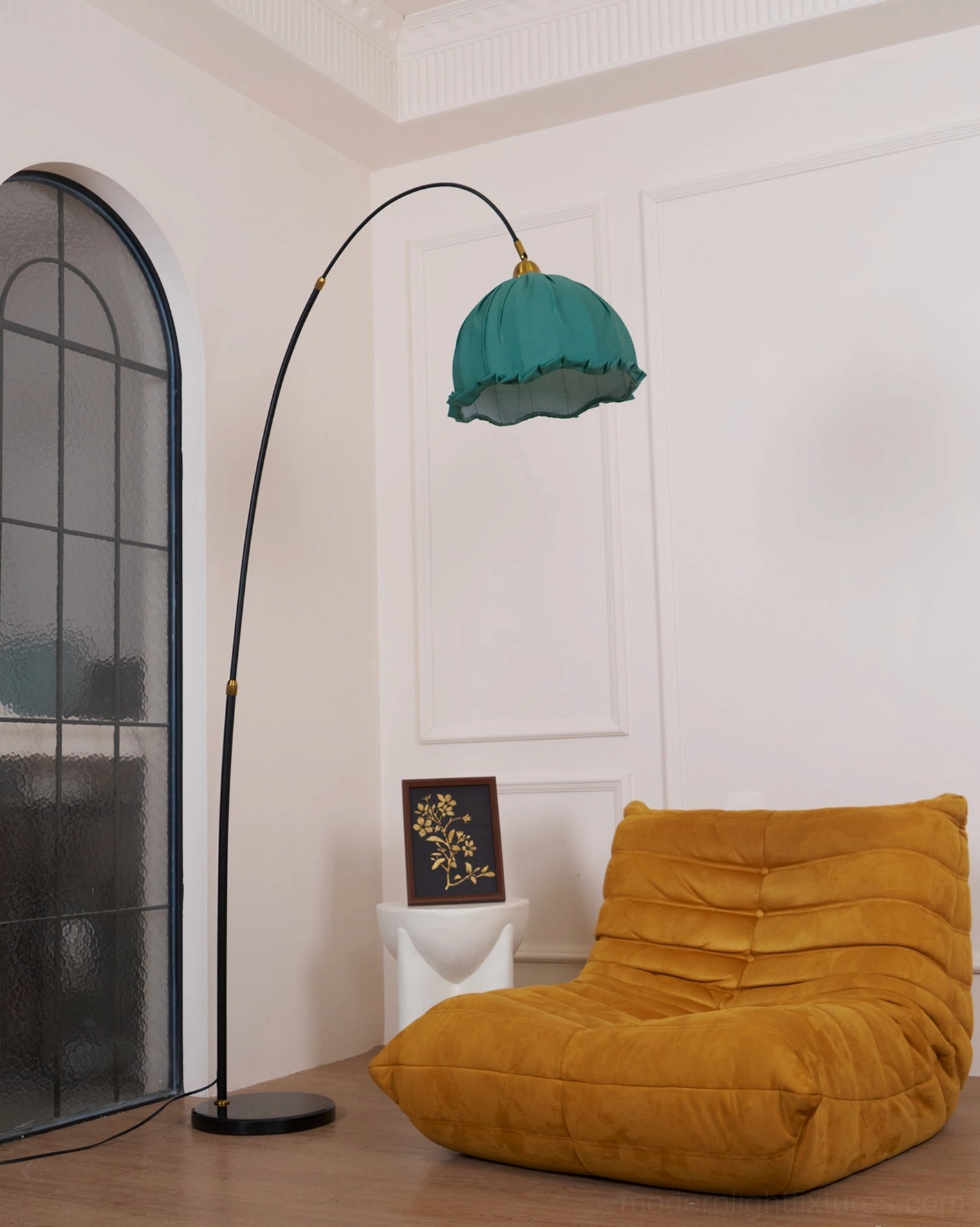 Arc floor lamp multiple color finishes black beige white blue options
