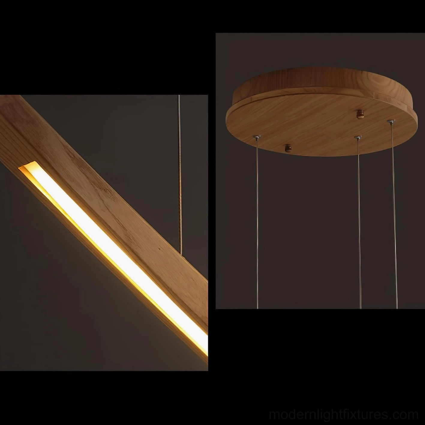 Modern arc pendant chandelier overhead view showing sculptural form and LED light distribution