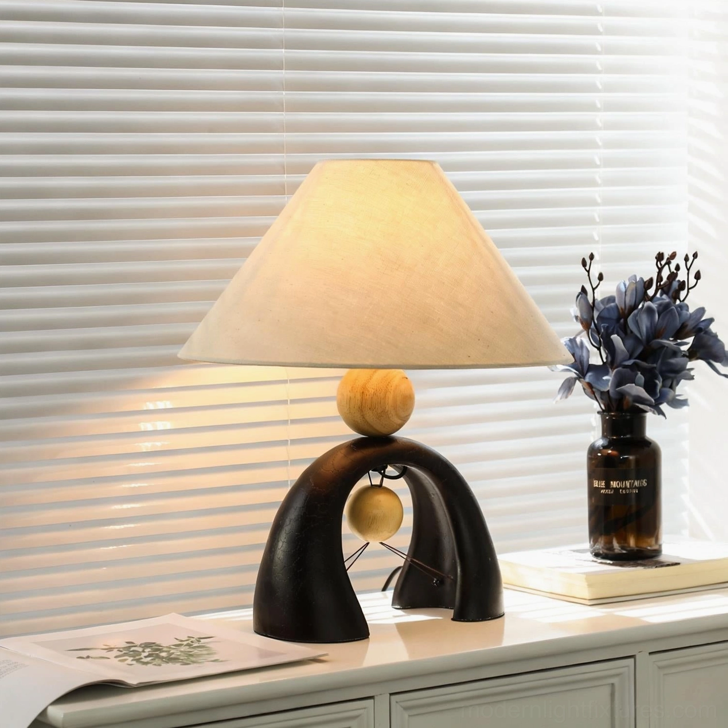 Modern arch table lamp lifestyle photo showing real-world home decoration and functional ambient lighting setup