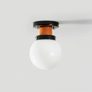 Aria modern ceiling light fixture showing mounted hardware and milky glass sphere detail