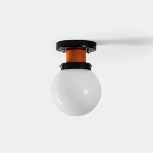 Aria mid-century modern ceiling light with tri-tone orange, black and white globe design front view