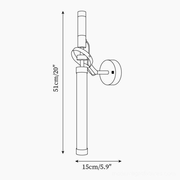 Ariane wall lamp technical dimension schematic showing 15cm width and 51cm height specifications