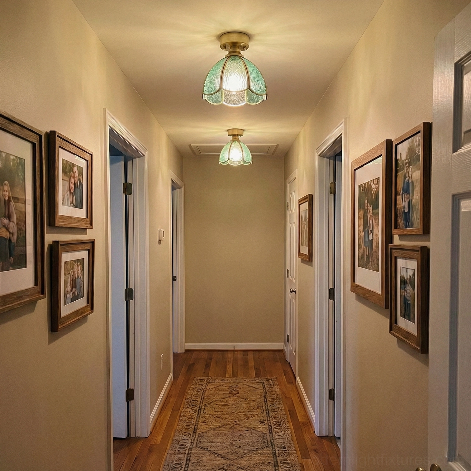 Art Deco inspired retro stained glass ceiling light fixture in transitional home