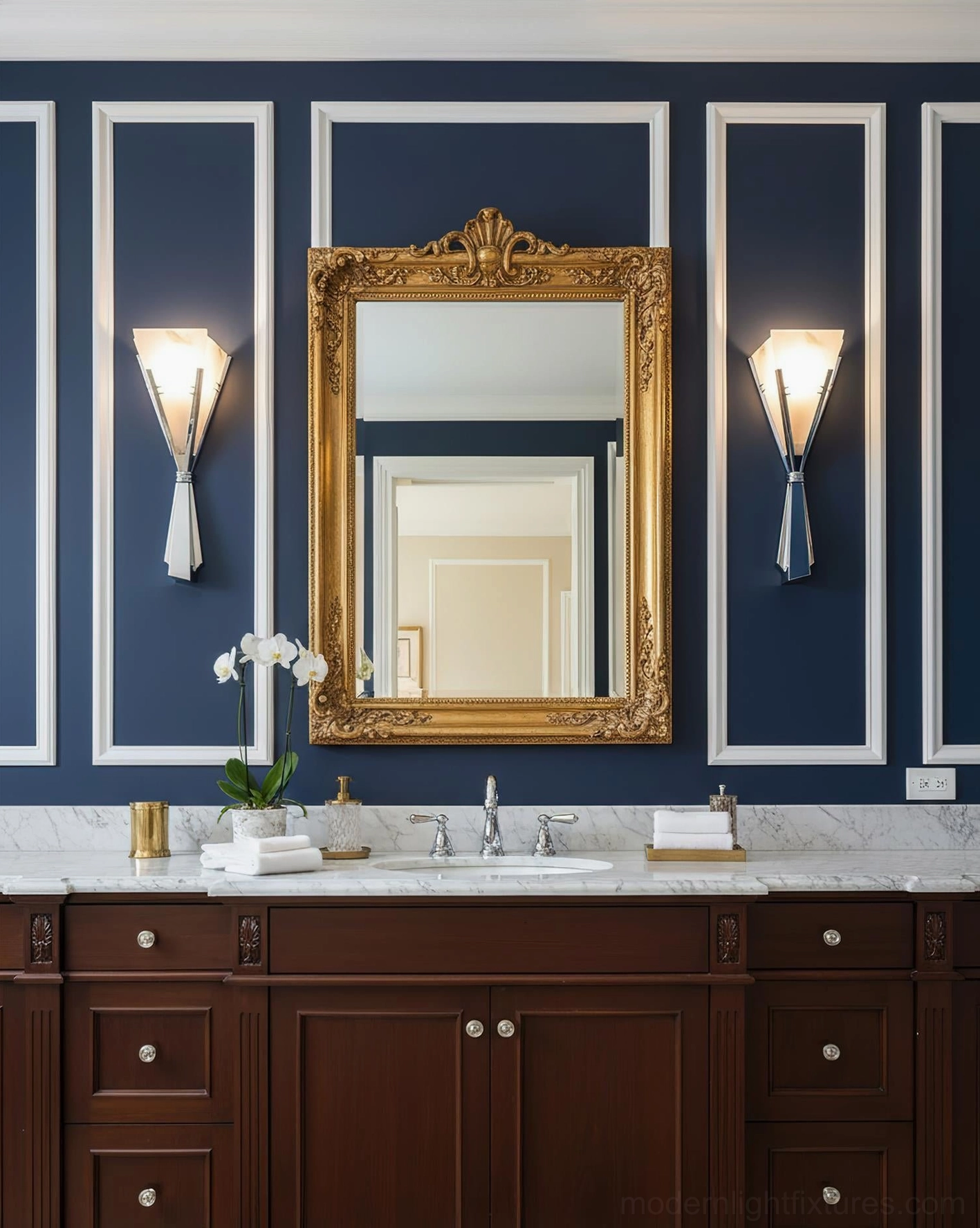 Art Deco geometric wall sconce showcasing polished chrome metal planes and alabaster light diffusion with sculptural form details