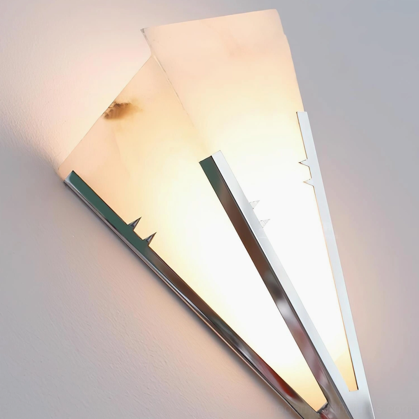 Art Deco wall sconce damp-rated design suitable for bathroom and covered outdoor area installations with moisture resistance