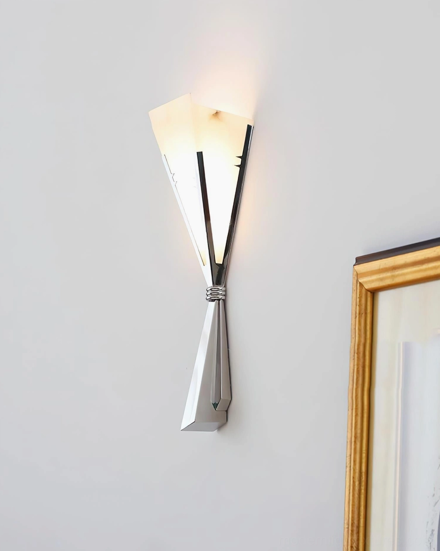 Art Deco wall sconce installation detail showing G9 socket compatibility and hardwired mounting system with precision engineering