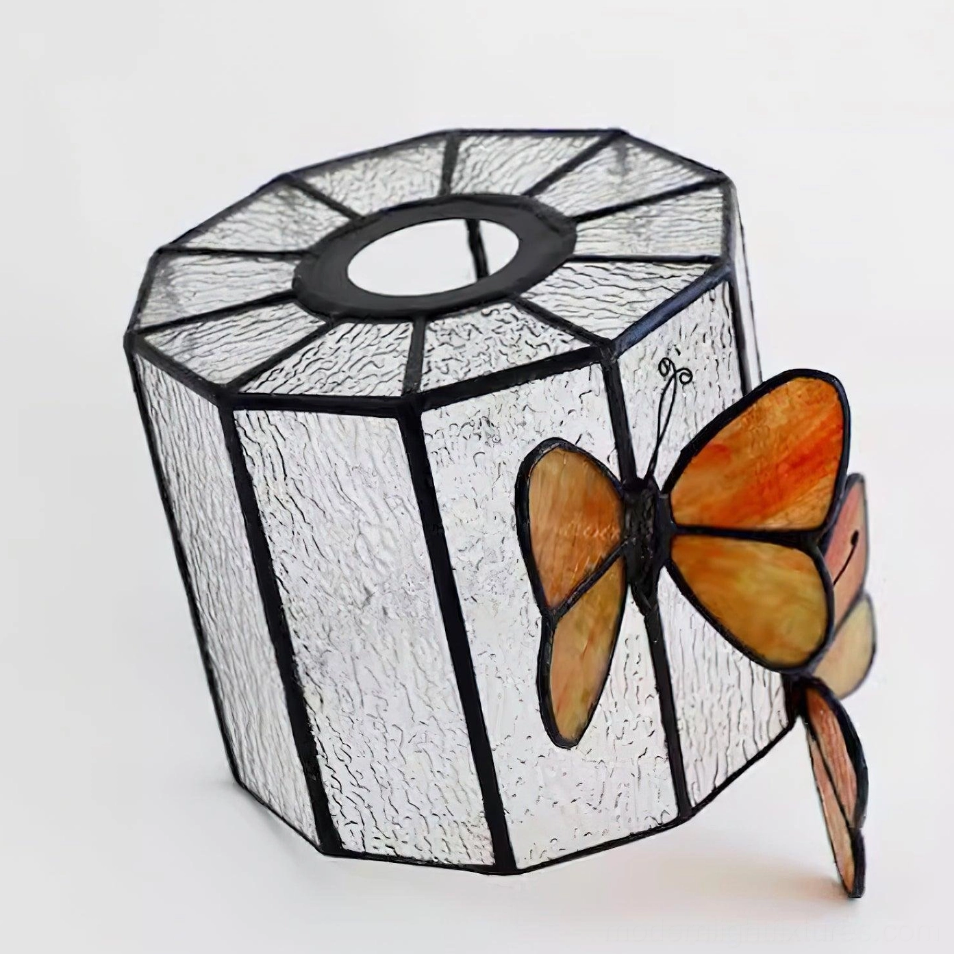 Stained glass butterfly table lamp in Art Nouveau style interior setting