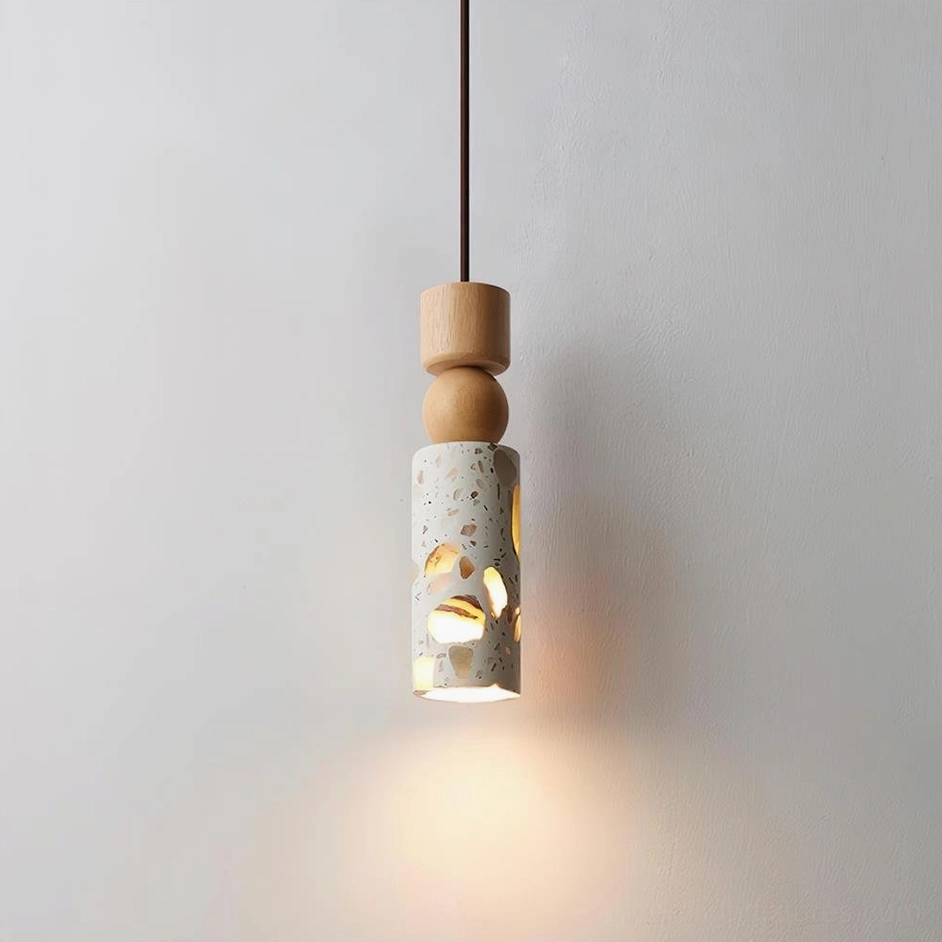 Artena terrazzo pendant light in natural wood color finish available as main product variant