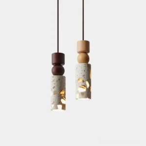 Artena terrazzo pendant light set showing multiple angles and warm ambient lighting from this modern hanging lamp