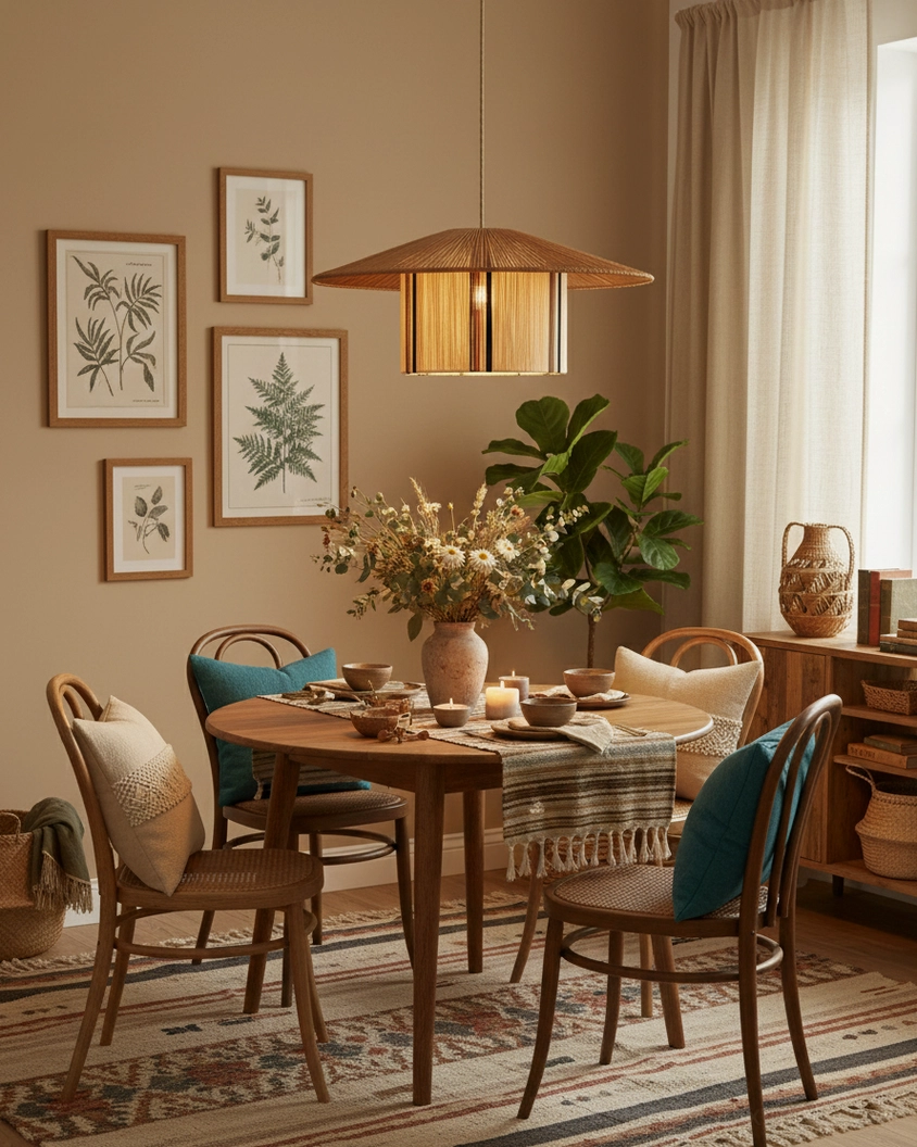 Artisanal pendant lamp demonstrating soft ambient lighting glow through woven cotton rope shade