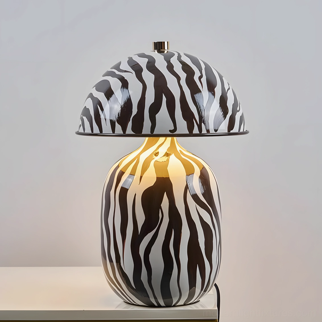 Artistic ceramic dome table lamp with hand-painted details and sculptural ceramic base