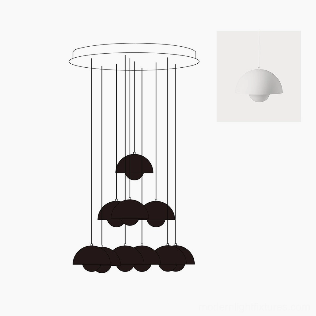Contemporary multi-head dome pendant chandelier displaying artistic form and functional illumination