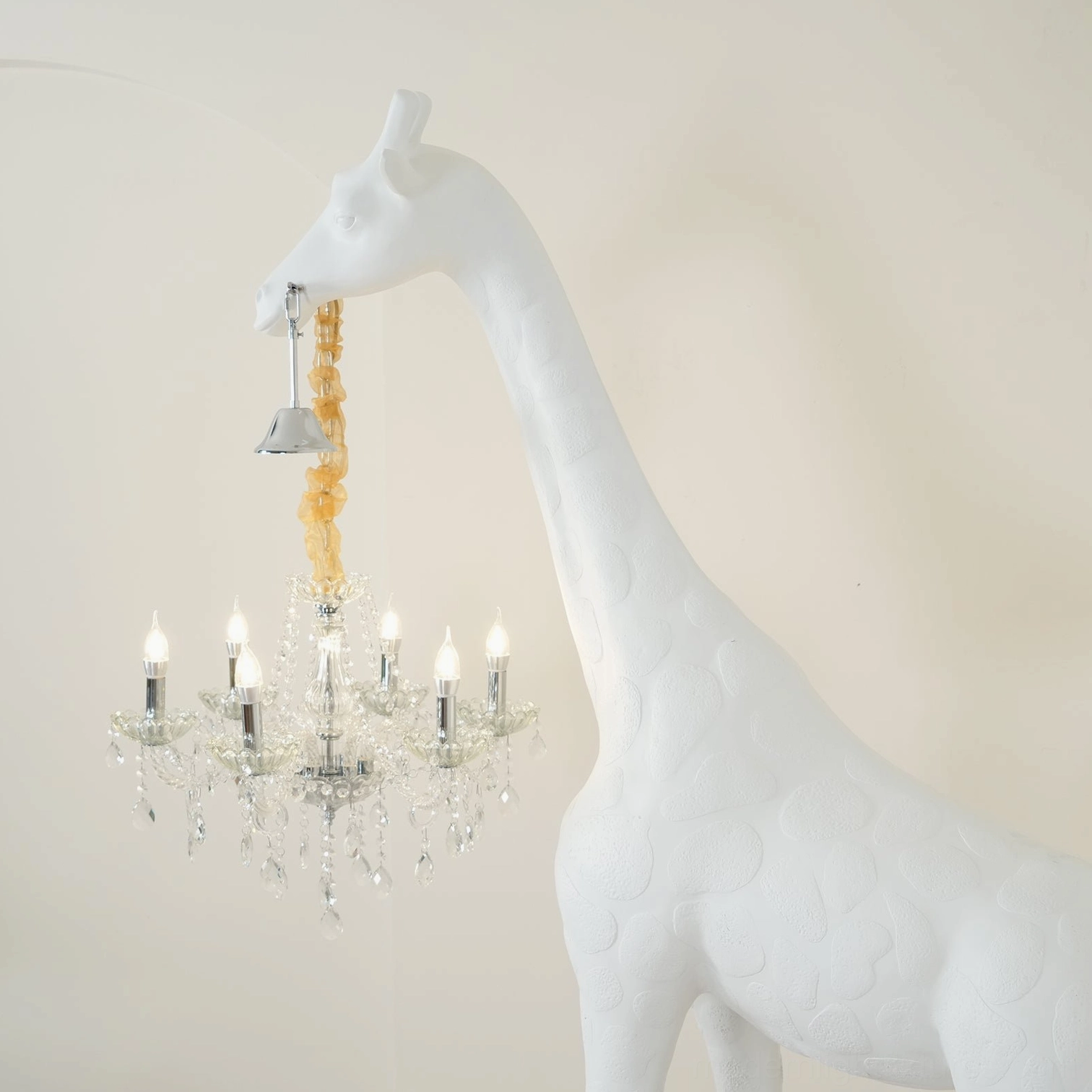Artistic giraffe floor lamp contemporary home environment showing statement lighting and sculptural design