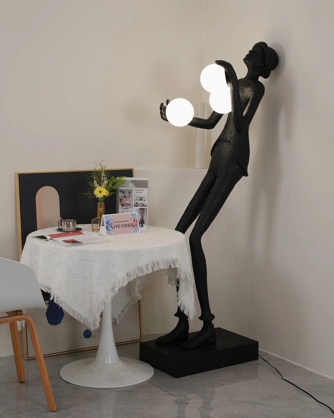 Modern black sculptural floor lamp humanoid form with frosted glass lights artistic home lighting