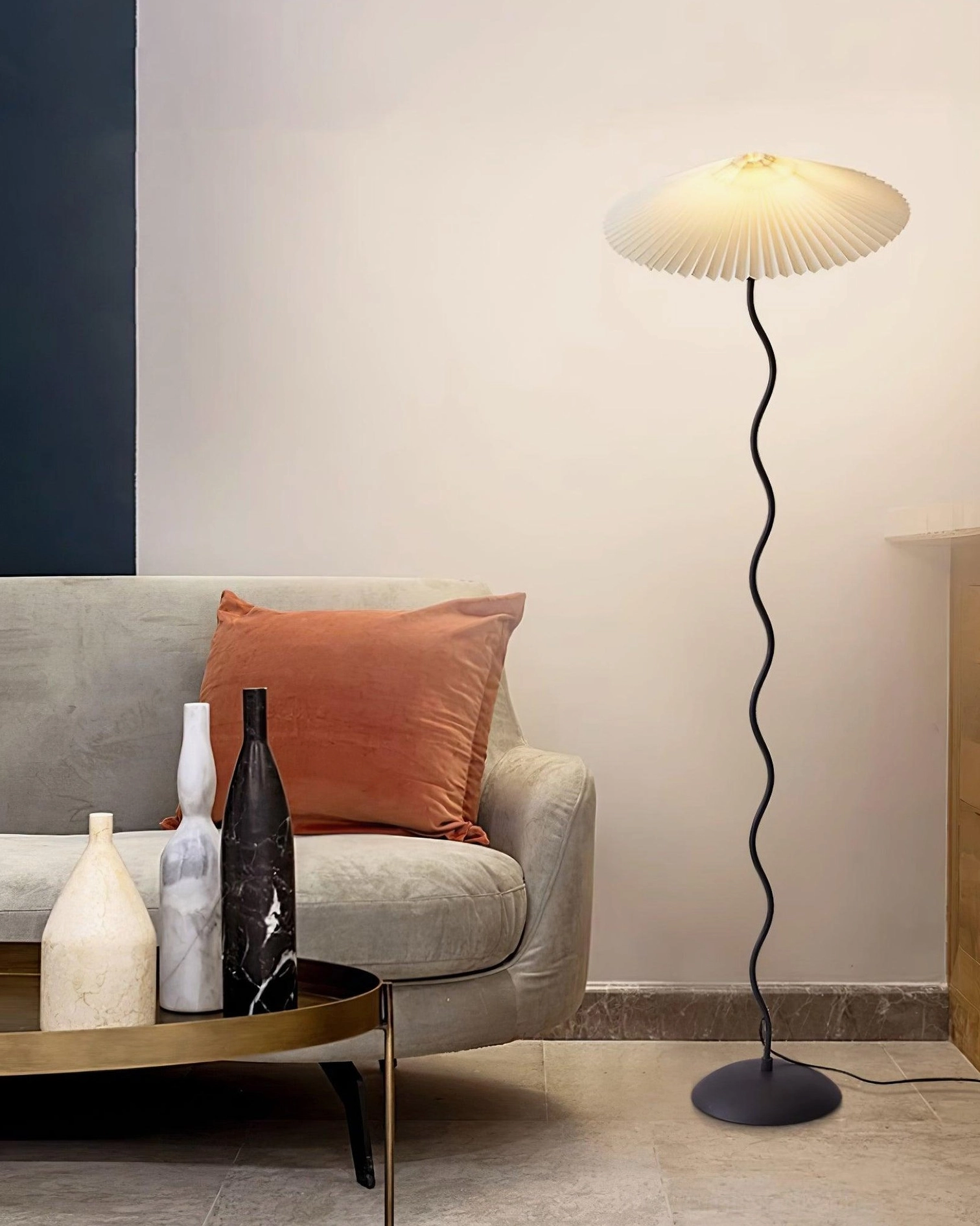 Artistic wavy pole floor lamp - modern mid-century inspired lighting design with handcrafted quality