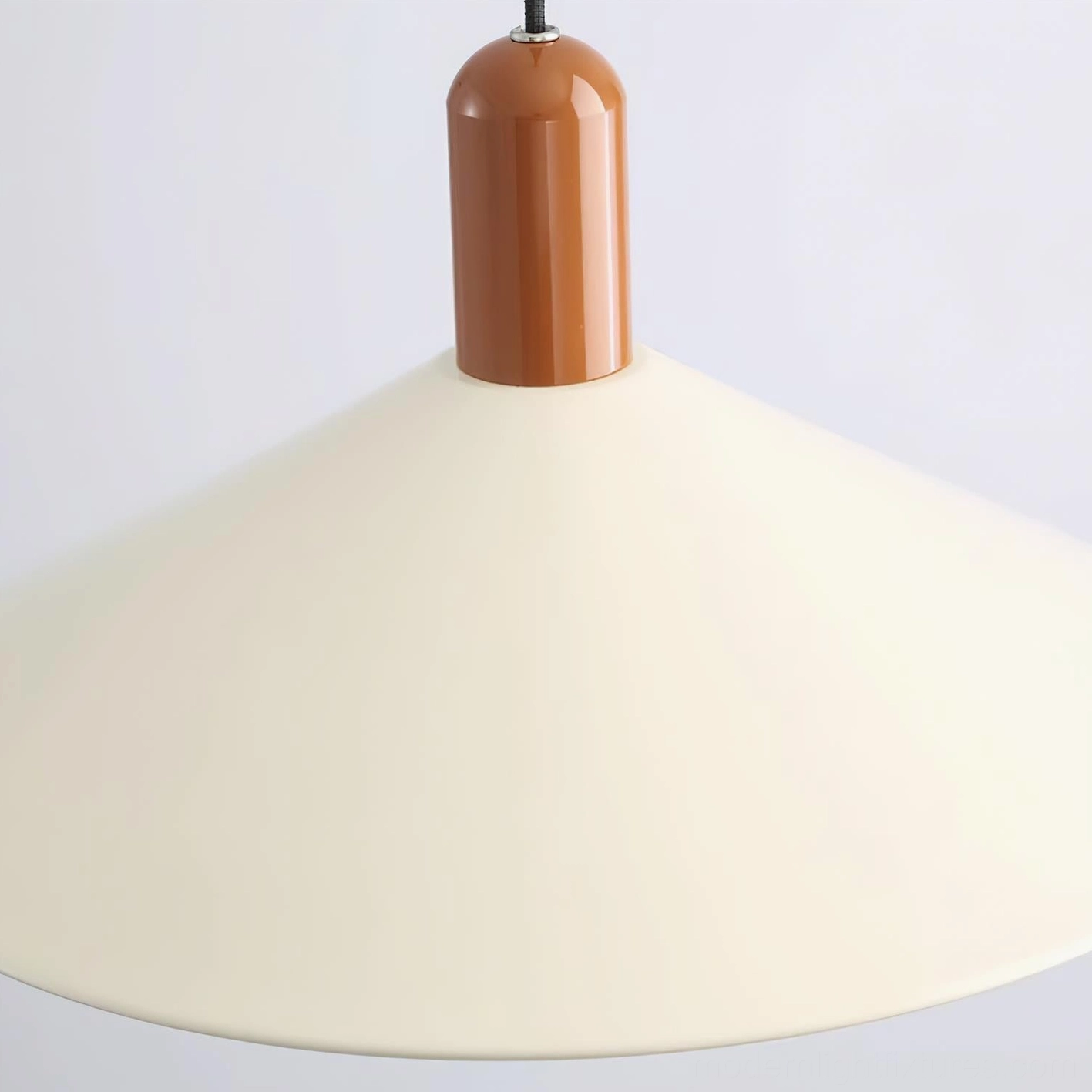 Arundel contemporary pendant light installation detail, showing ceiling mount and suspension wire