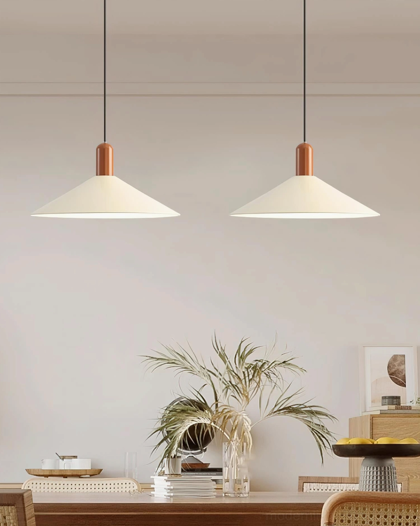 Arundel contemporary pendant lamp in scandinavian minimalist dining room, matte shade with refined ambient glow