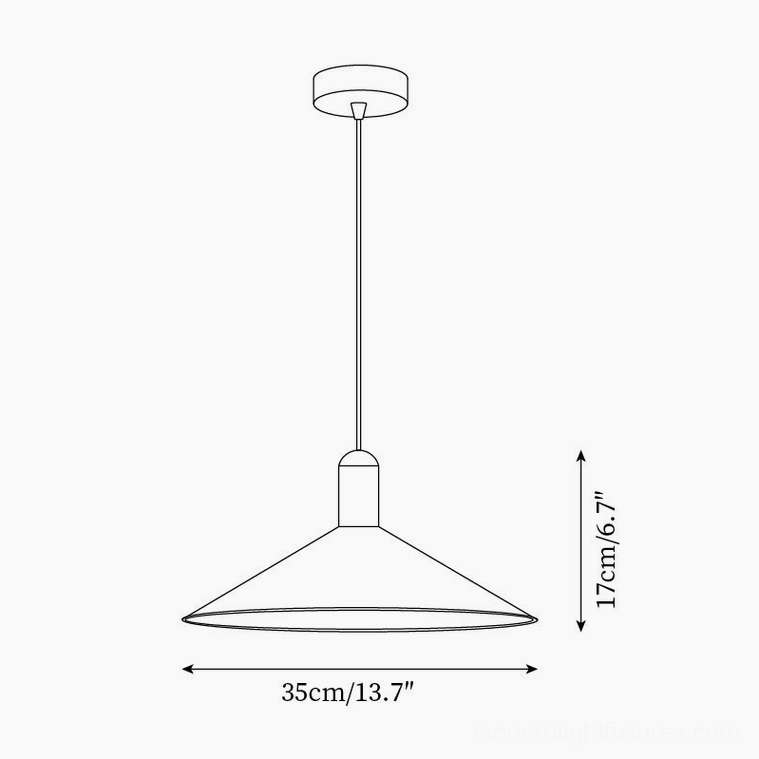 Arundel pendant lamp technical specifications diagram, front orthographic view showing 35cm diameter and 17cm height