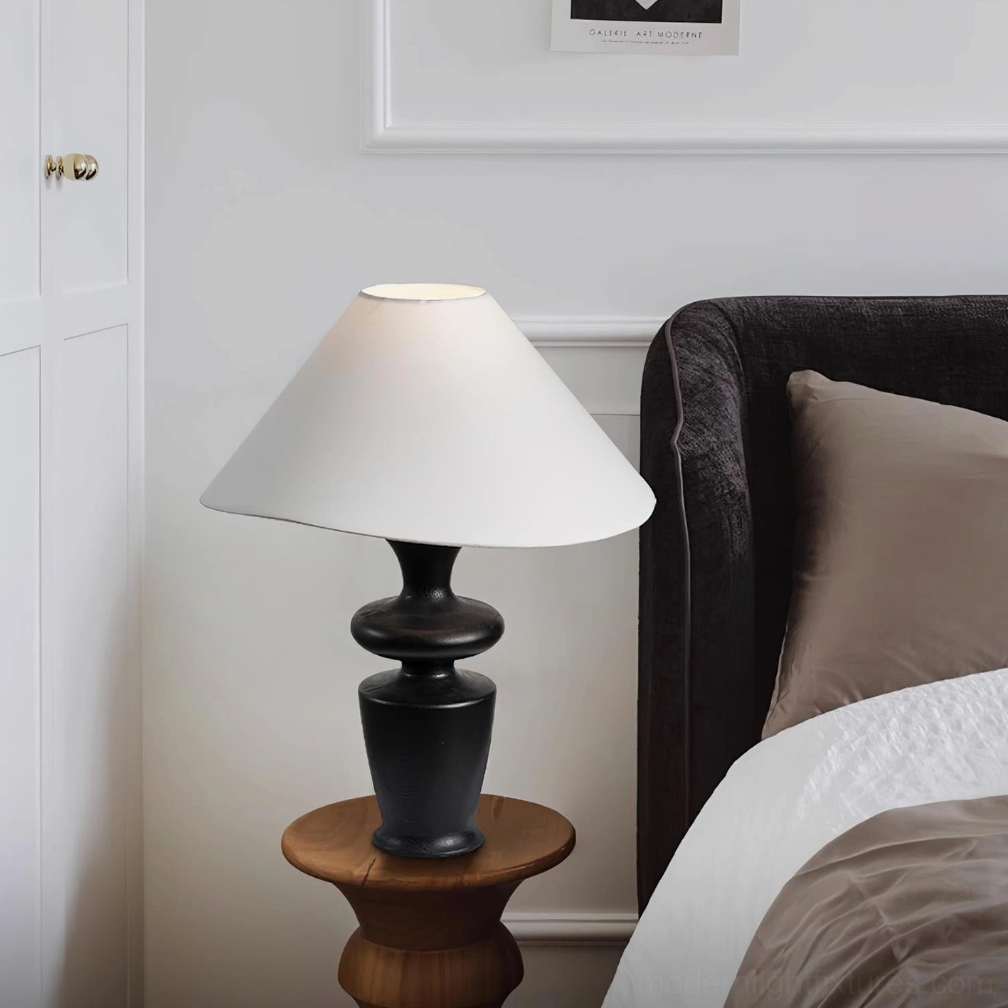 Ash wood modern table lamp suitable for bedroom, living room, and home office spaces across multiple interior design styles