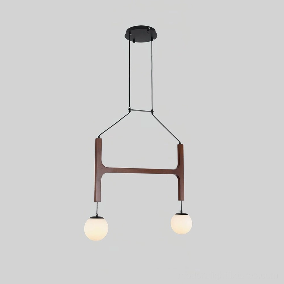 Astra 2-head walnut color wooden globe chandelier dark finish