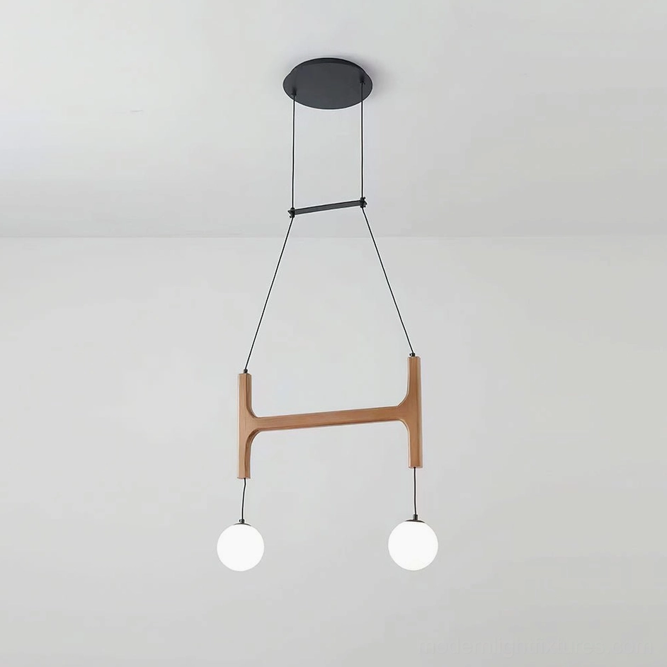 Astra 2-head wood color wooden globe pendant light bedroom dining