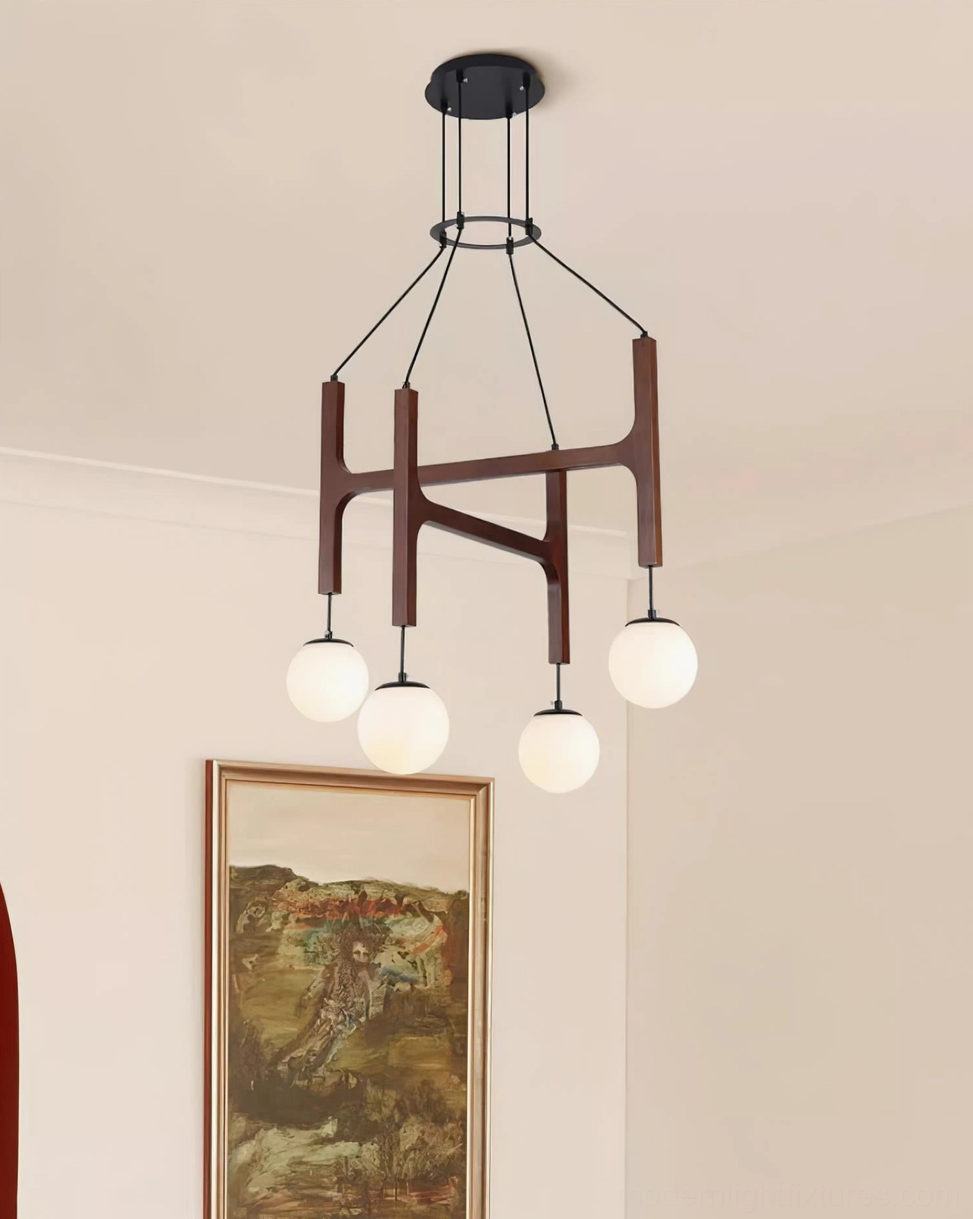 Astra 4-head wooden chandelier matte black metal wood frame
