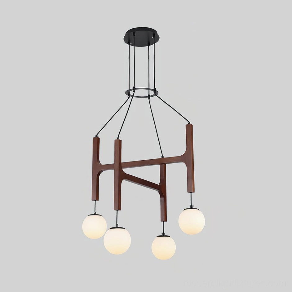 Astra 4-head walnut color wooden chandelier dining configuration