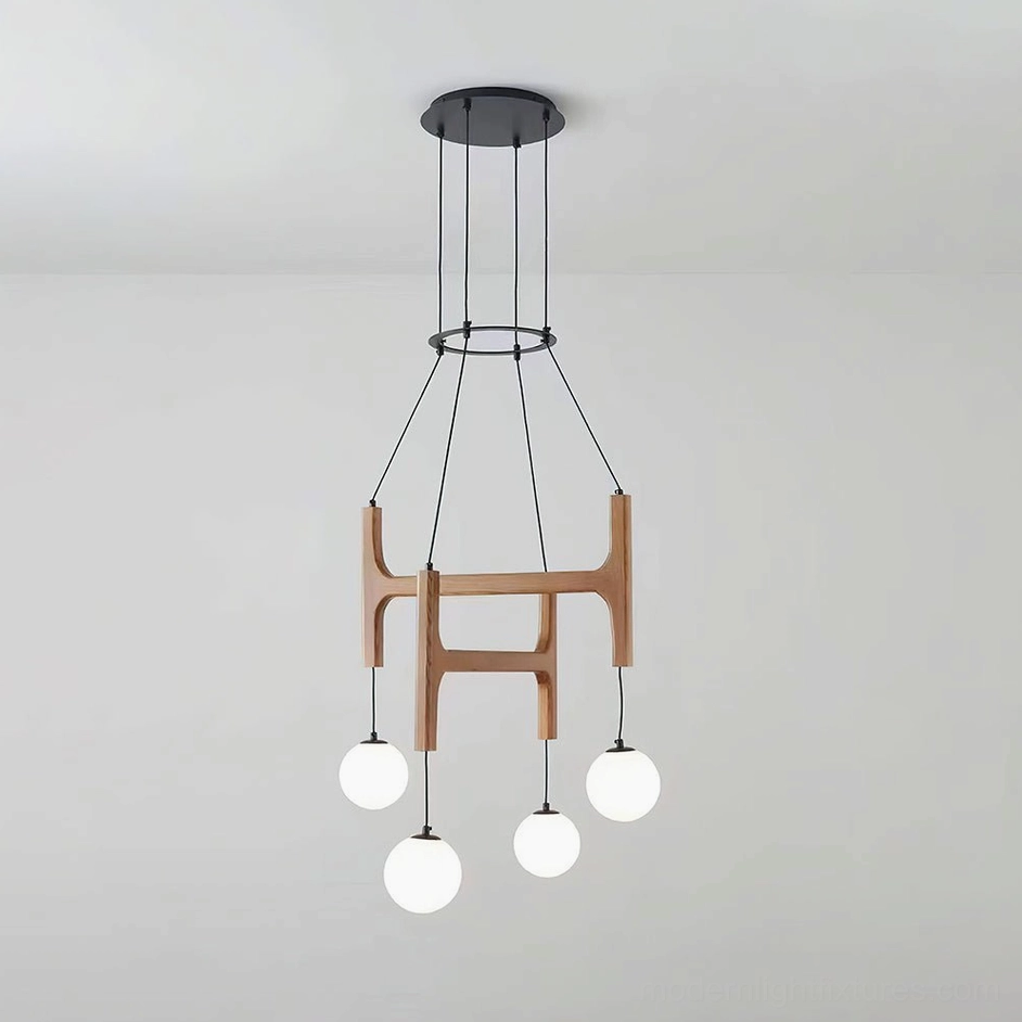 Astra 4-head wood color wooden globe chandelier warm honey finish