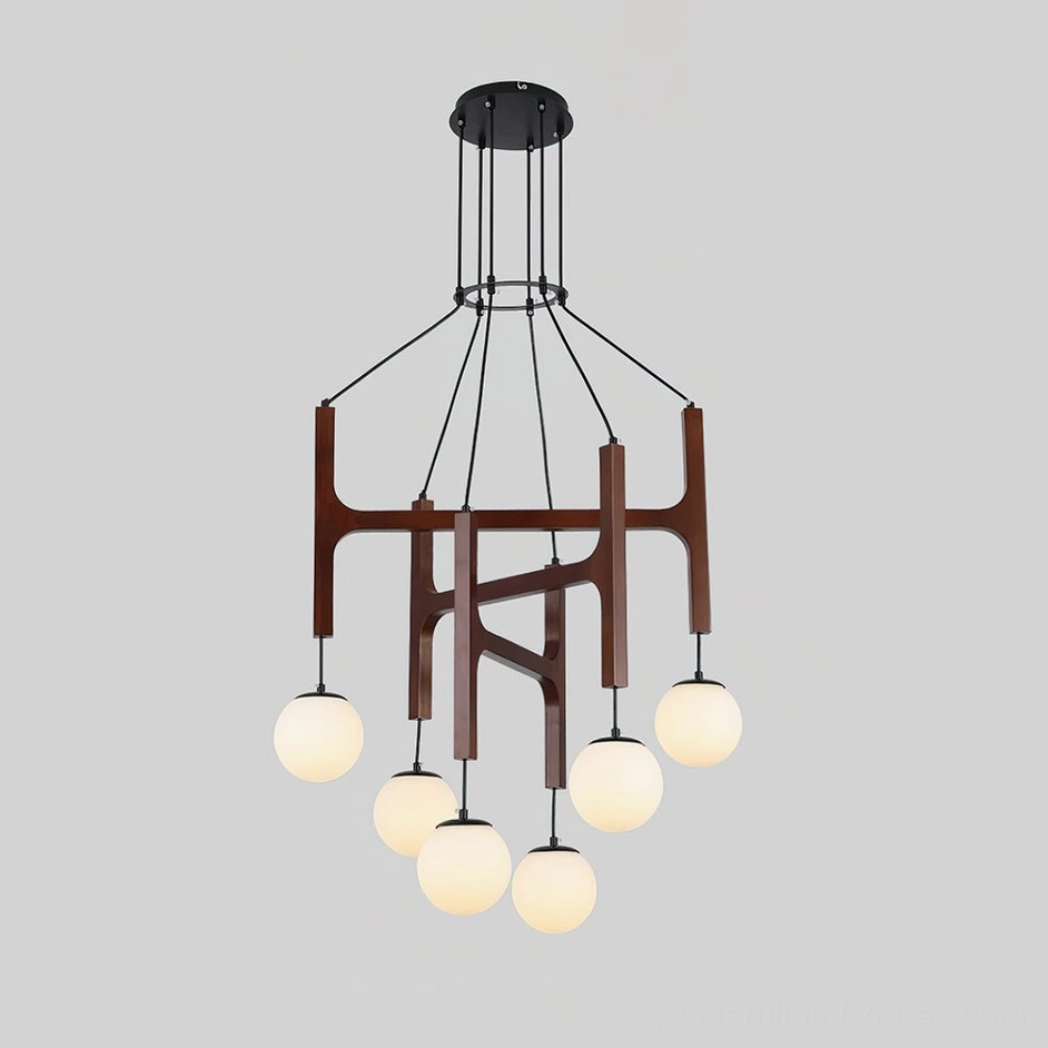 Astra 6-head walnut wood chandelier dark finish multiple globes