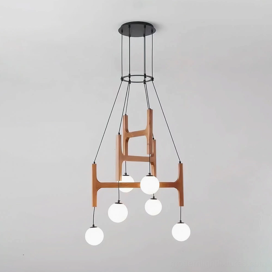 Astra 6-head wood color wooden globe chandelier medium tone finish