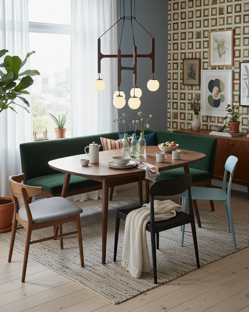 Astra multi-light wooden chandelier modern dining space opal glass shades