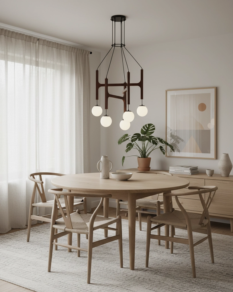 Astra wooden chandelier black matte hardware walnut frame close-up
