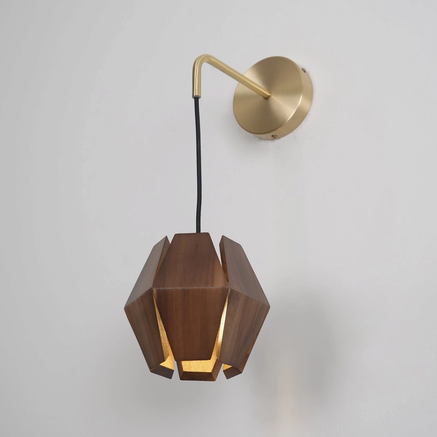 Astris geometric wood wall sconce gold walnut finish premium craftsmanship detail