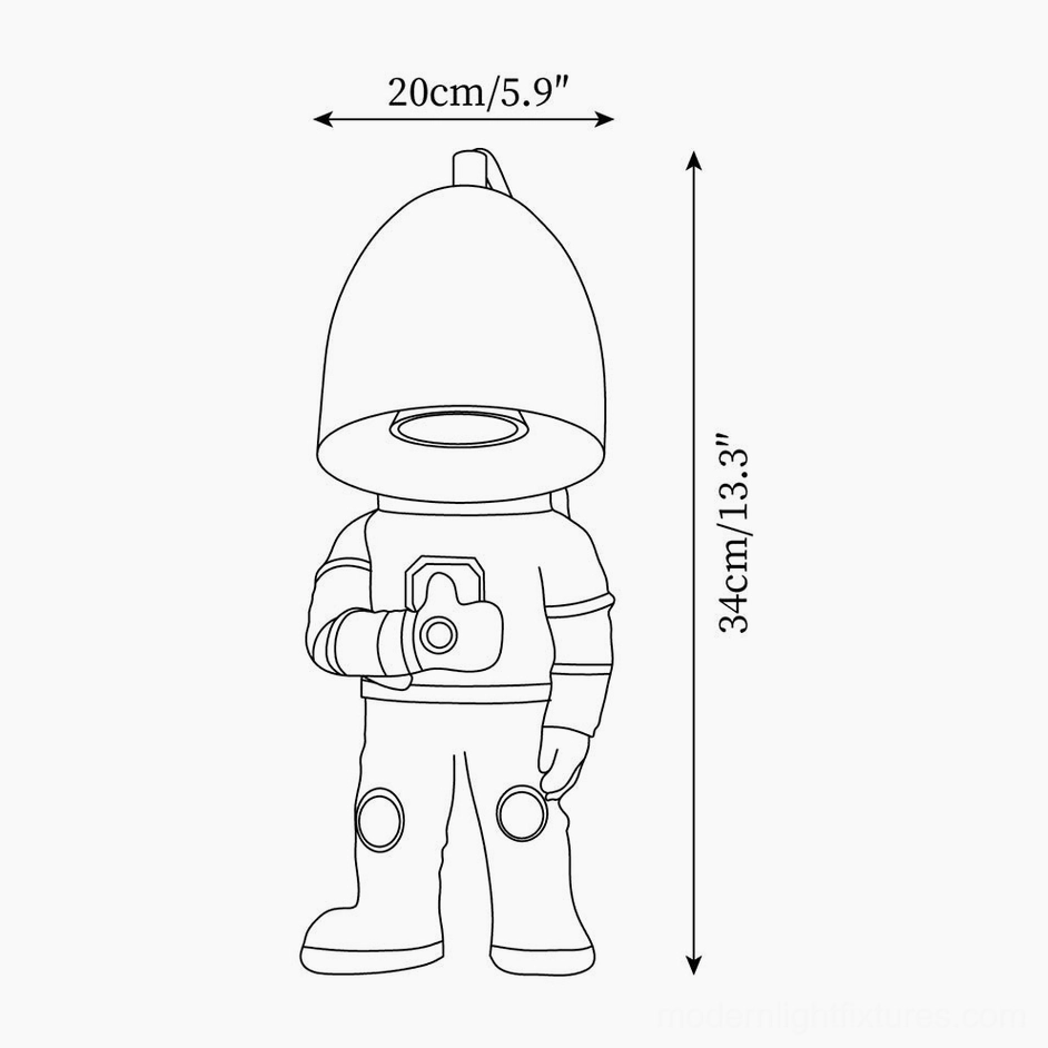 Astronaut candle warmer lamp technical design sketch showing product dimensions and specifications