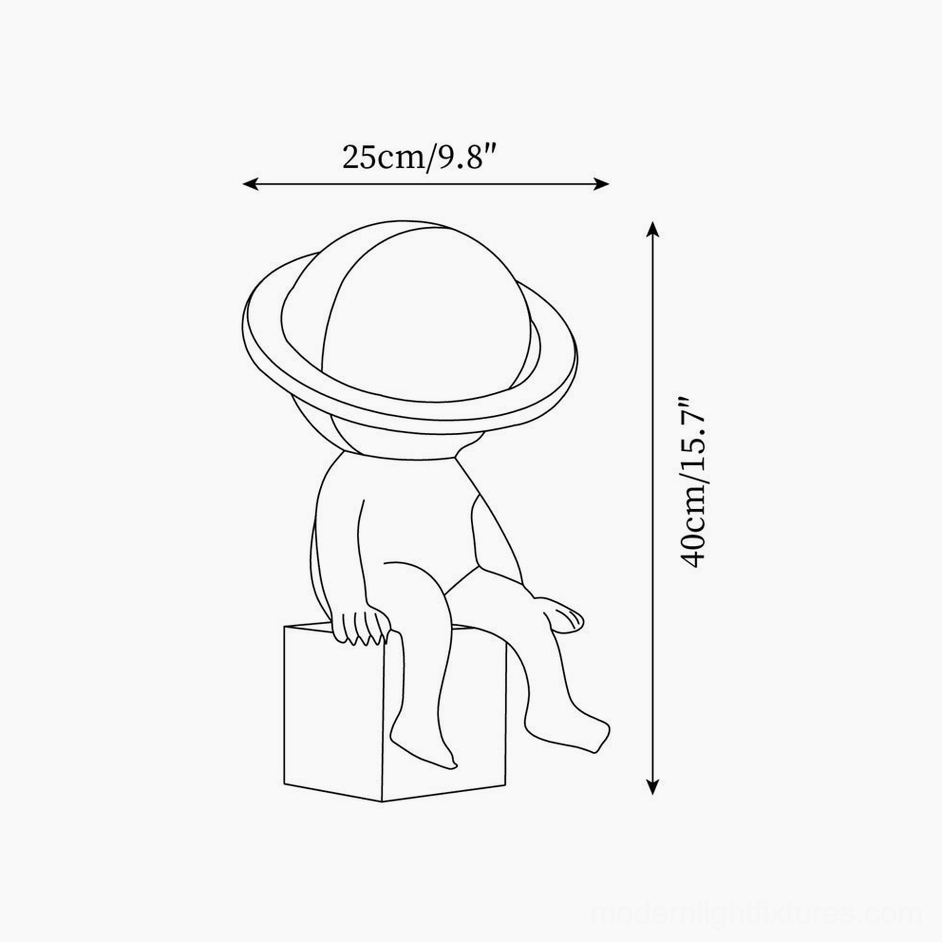 Technical orthographic dimension drawing of astronaut Halo lamp showing 25cm diameter and 40cm height specifications