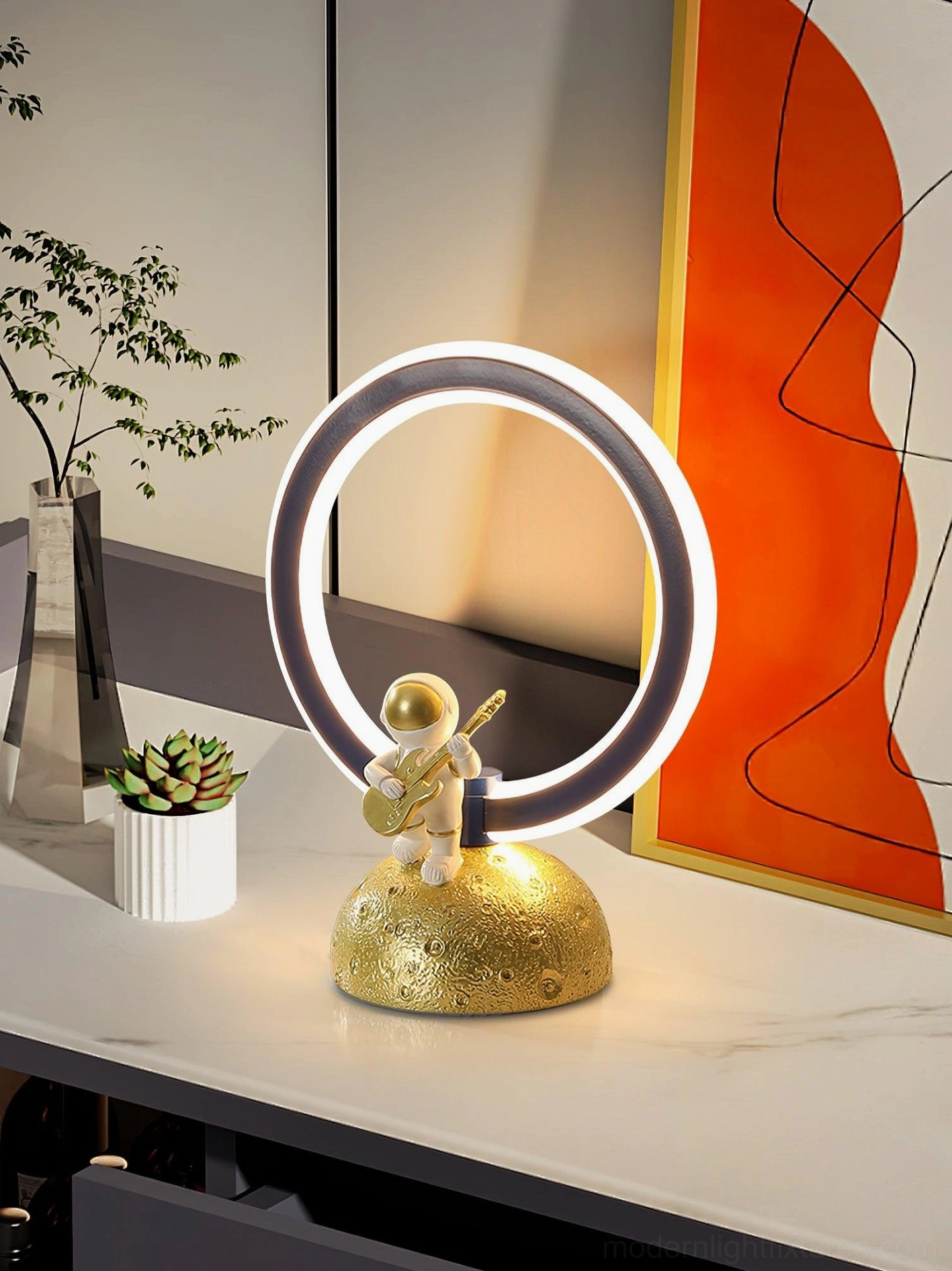 Astronaut table lamp blue variant cosmic dreaming interior design