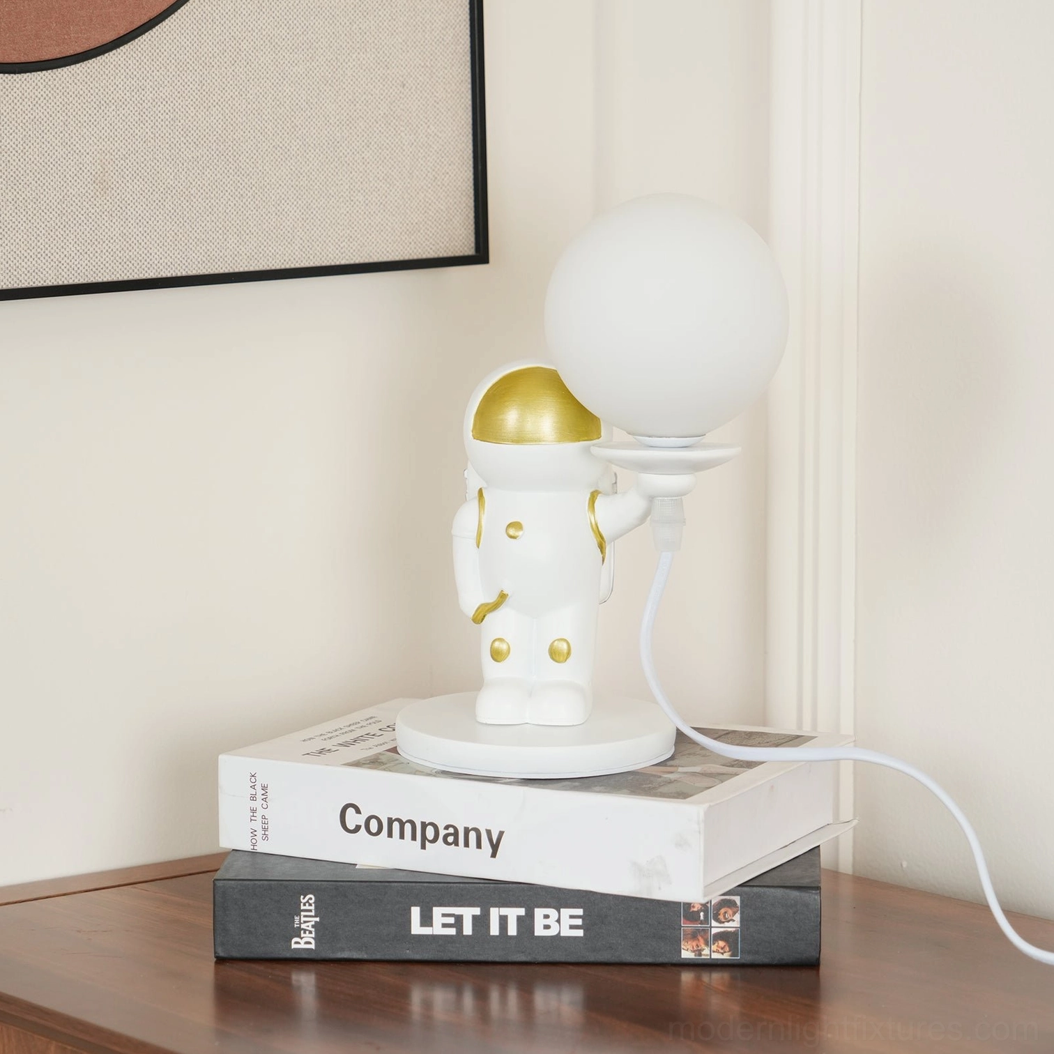 Astronaut table lamp integrated LED technology close-up detail