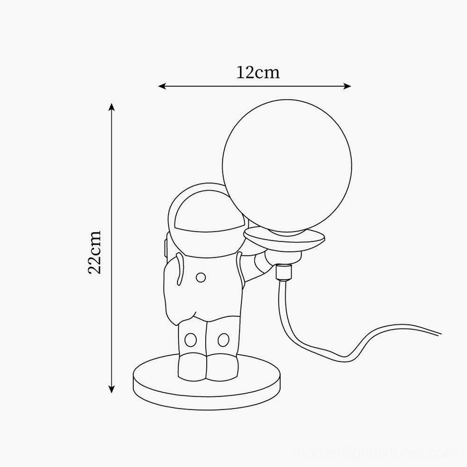 Astronaut table lamp style A technical drawing dimensions 12cm x 22cm