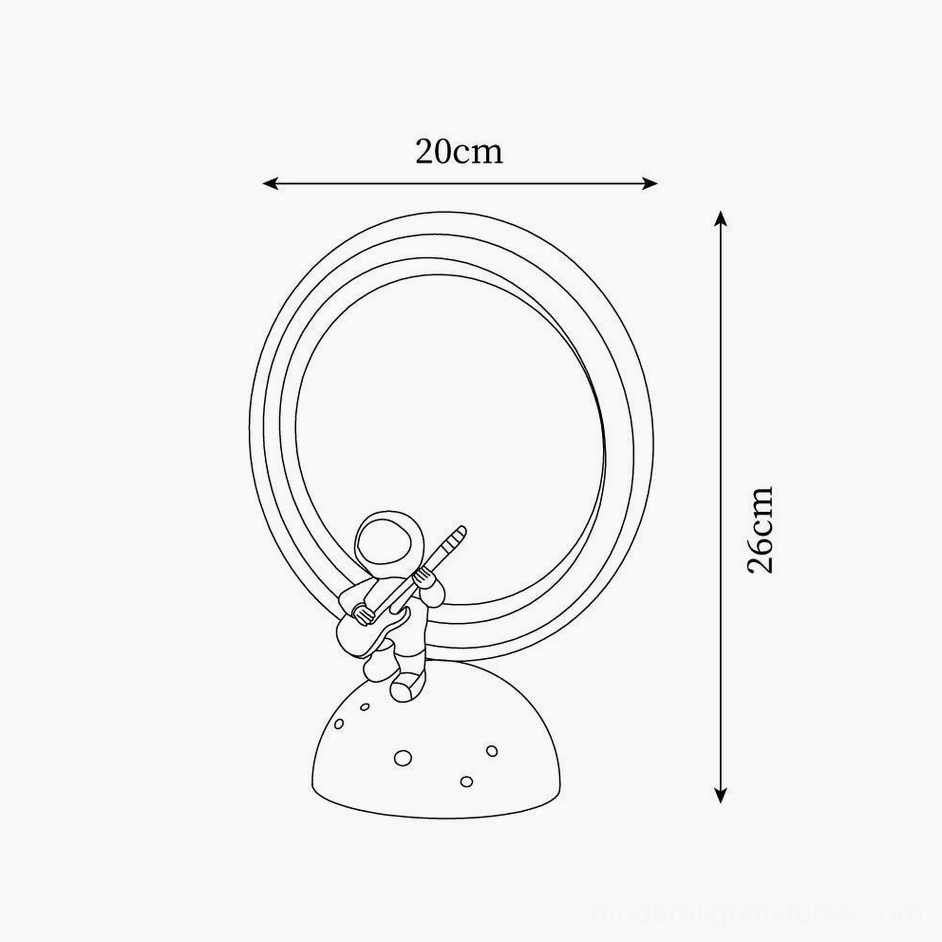 Astronaut table lamp style B technical drawing dimensions 20cm x 26cm