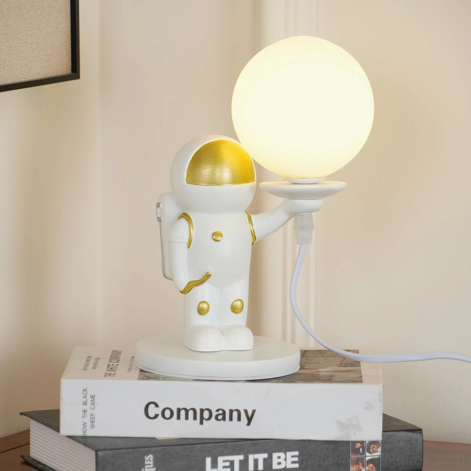 Astronaut table lamp white finish scandinavian modern aesthetic